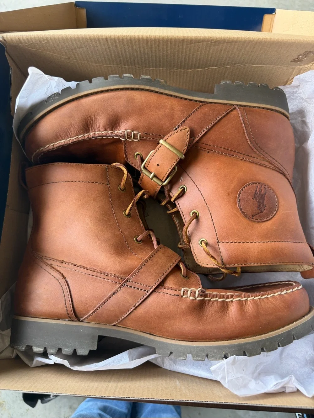 Polo Ralph Lauren Ranger Boots Brown Leather Men US 12D With Box